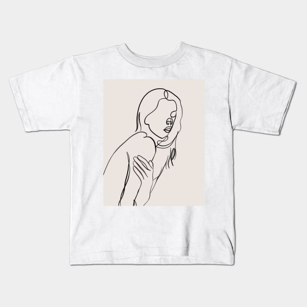 Nude women body one line art Kids T-Shirt by Doodle Intent